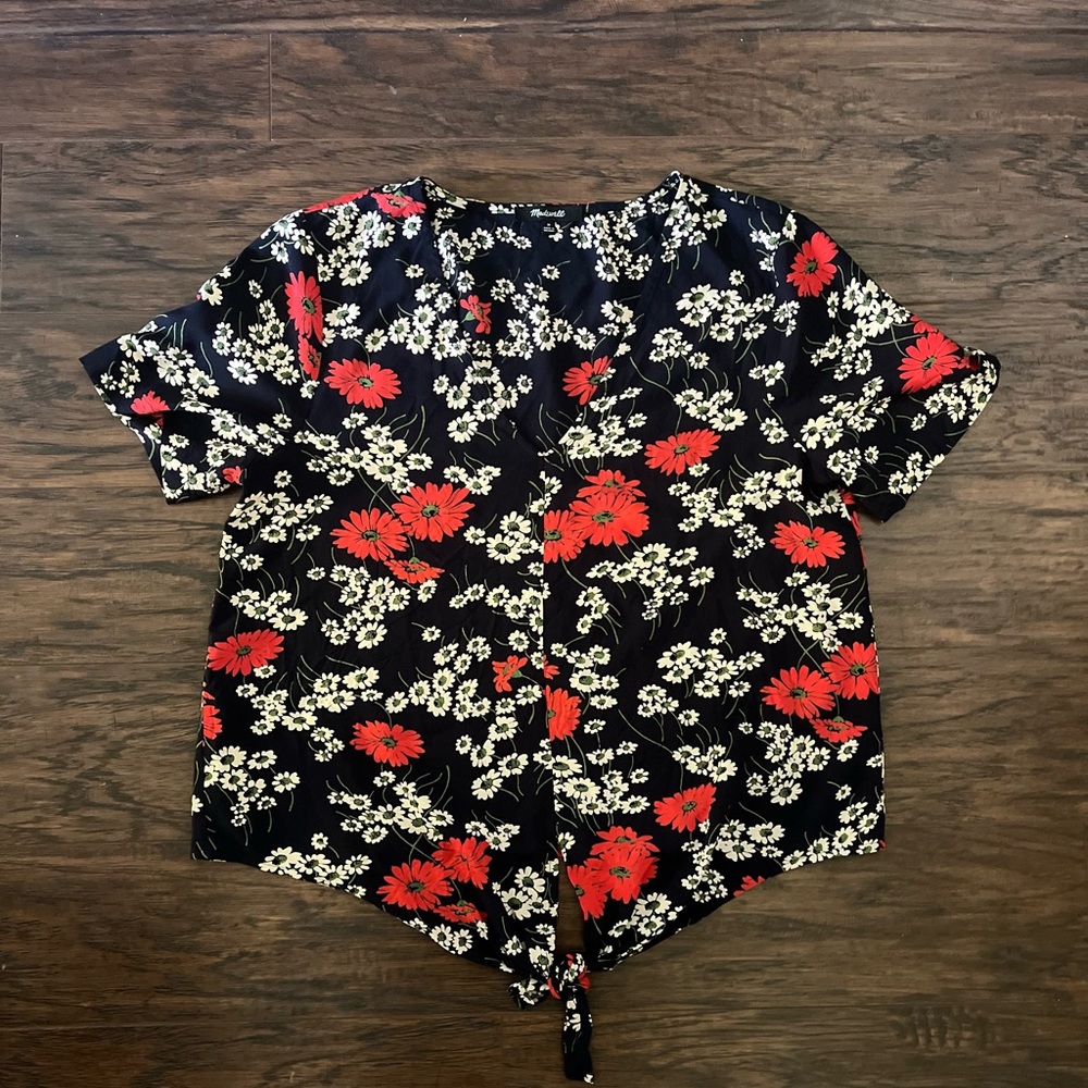 Madewell Hillside Daisy Tie Front Floral Short Sleeve Top Size M - Picture 4 of 8